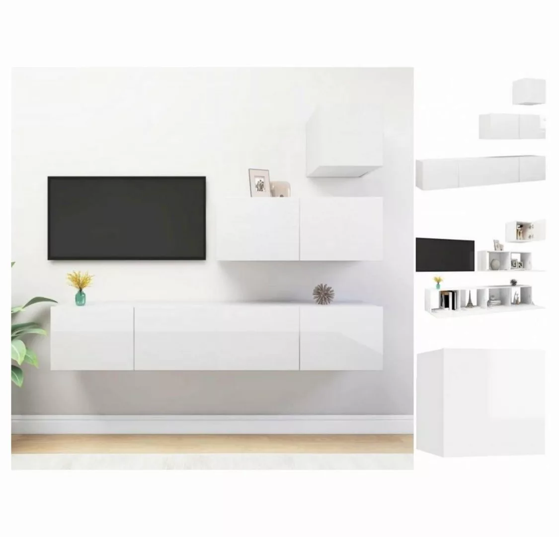 vidaXL Kleiderschrank 4-tlg TV-Schrank-Set Hochglanz-Weiß Spanplatte TV-Kon günstig online kaufen