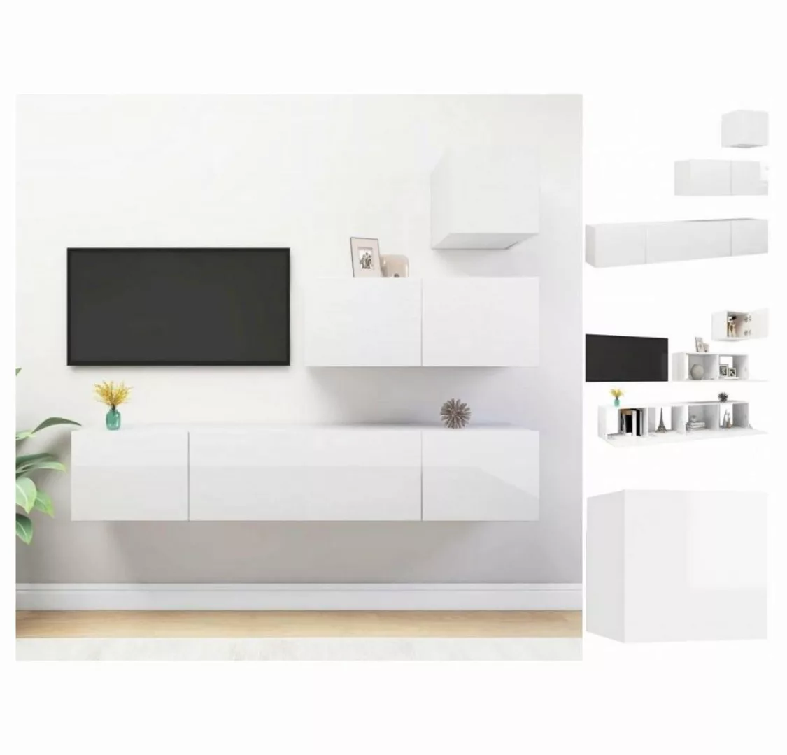 vidaXL TV-Schrank 4-tlg TV-Schrank-Set Hochglanz-Weiß Spanplatte TV-Konsole günstig online kaufen