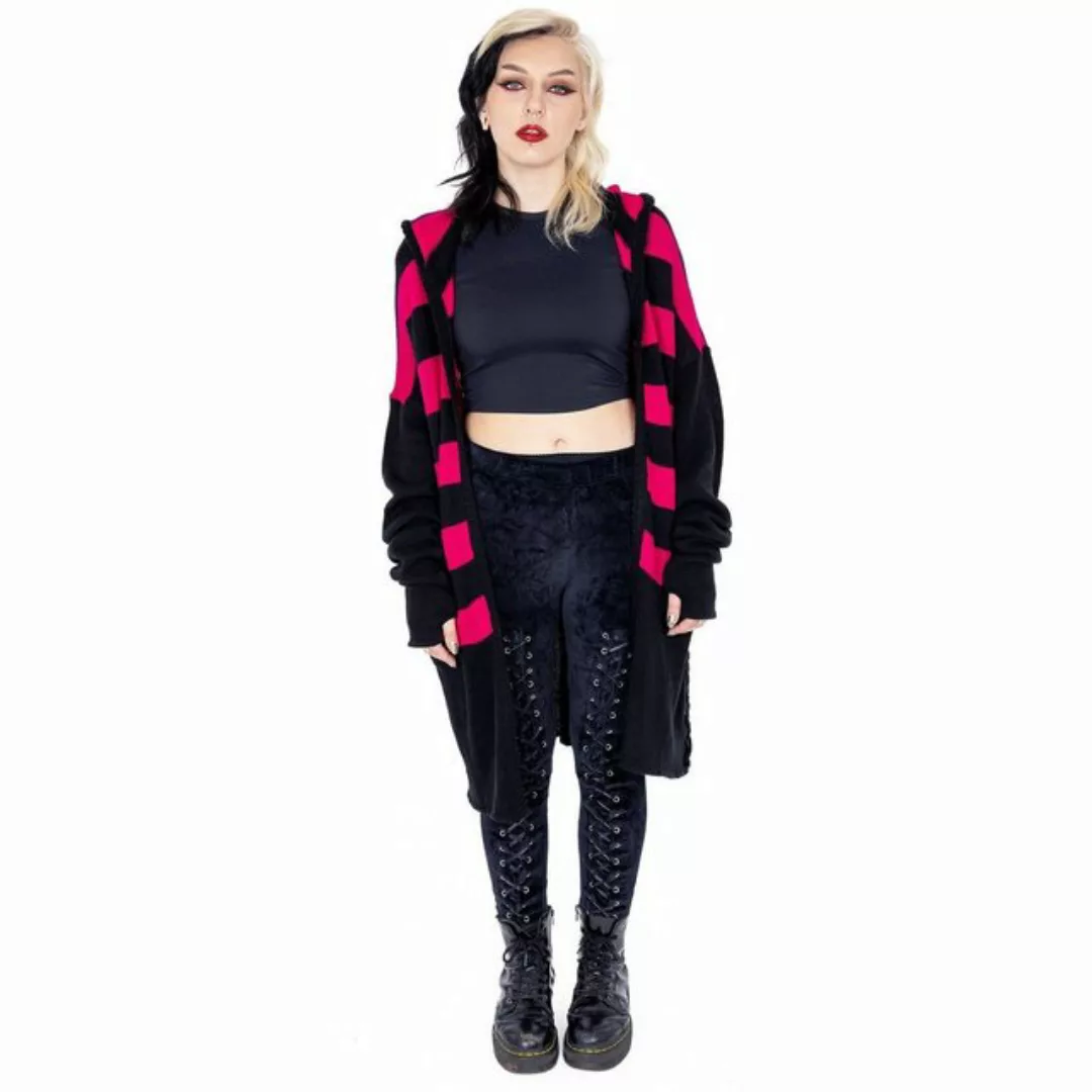 Heartless Strickjacke Willa Cardigan Pink Schwarz Gestreift Grunge Punk Str günstig online kaufen