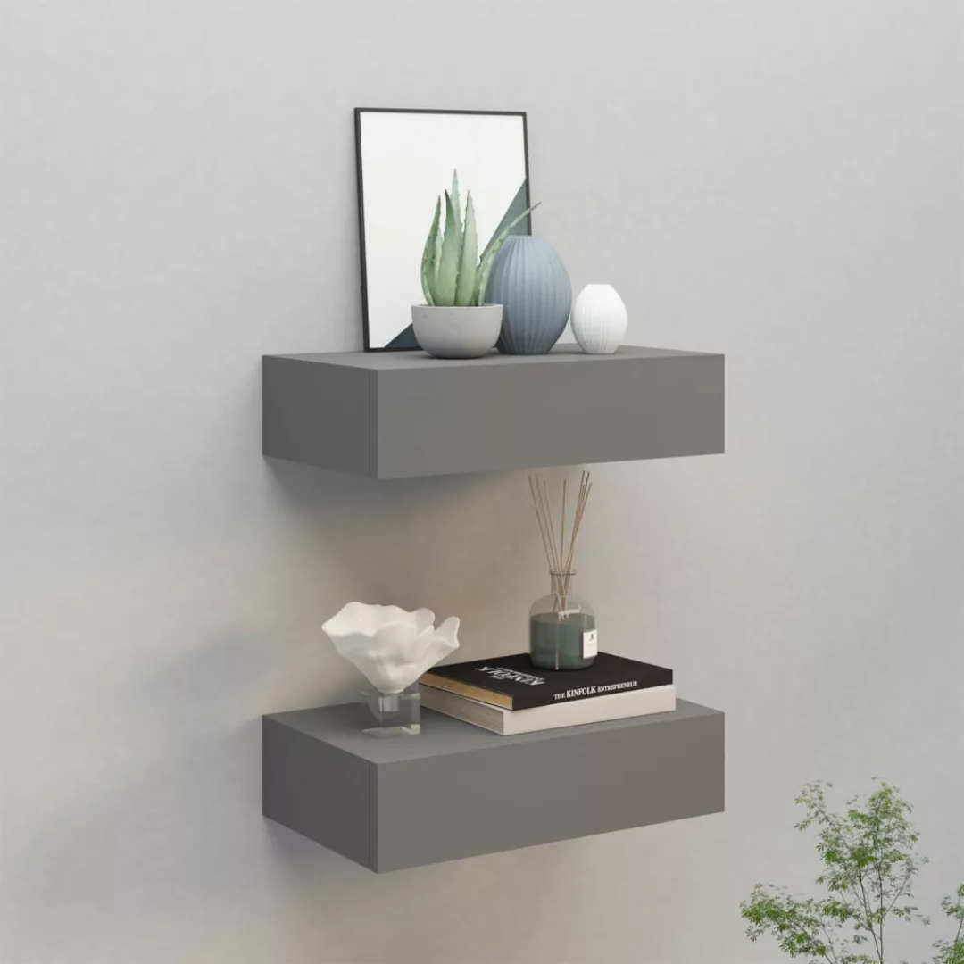 Wand-schubladenregale 2 Stk. Grau 40x23,5x10 Cm Mdf günstig online kaufen