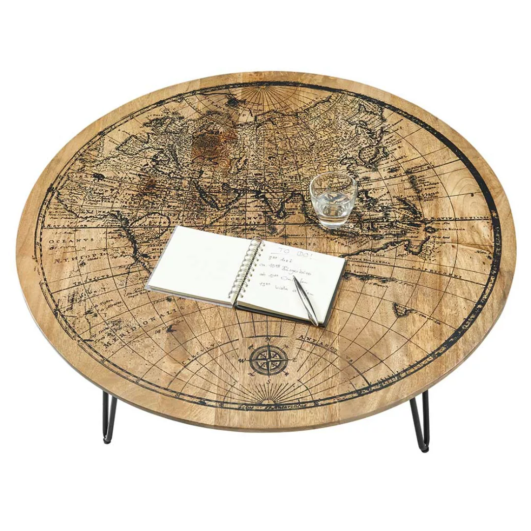 Wohnzimmer Tisch im Retrostil Weltkarte Motiv günstig online kaufen