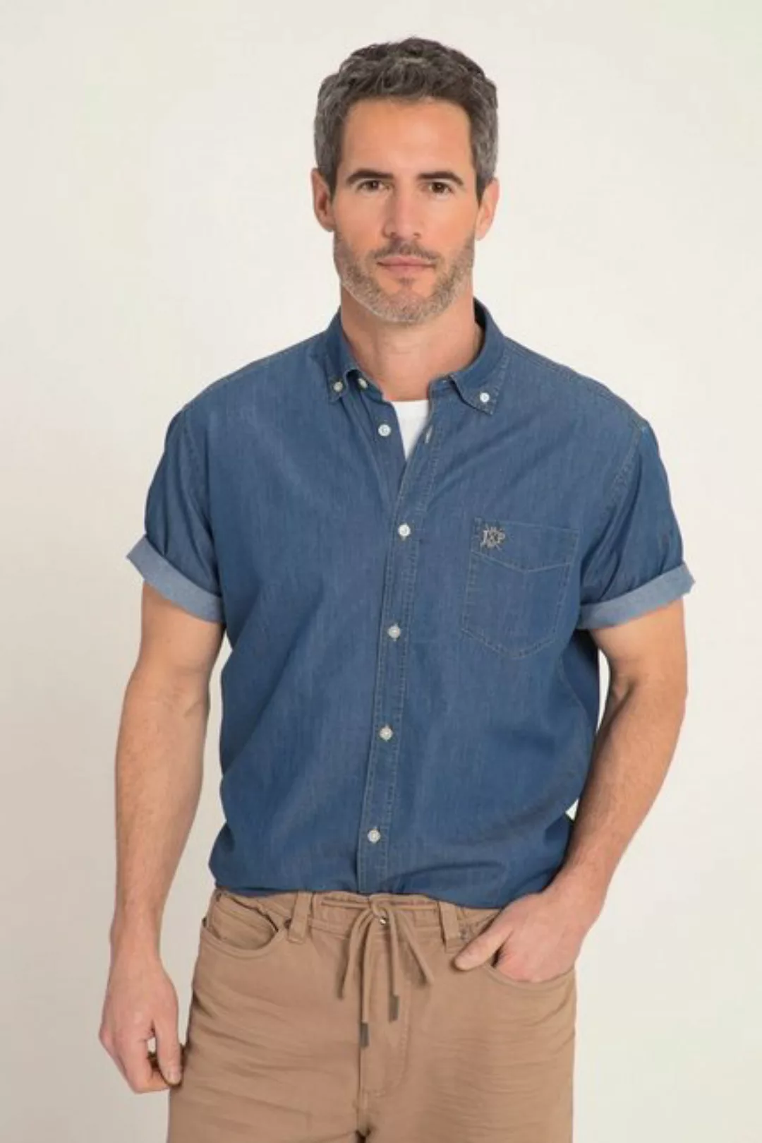 JP1880 Kurzarmhemd Hemd Halbarm Jeans-Optik Buttondown-Kragen günstig online kaufen