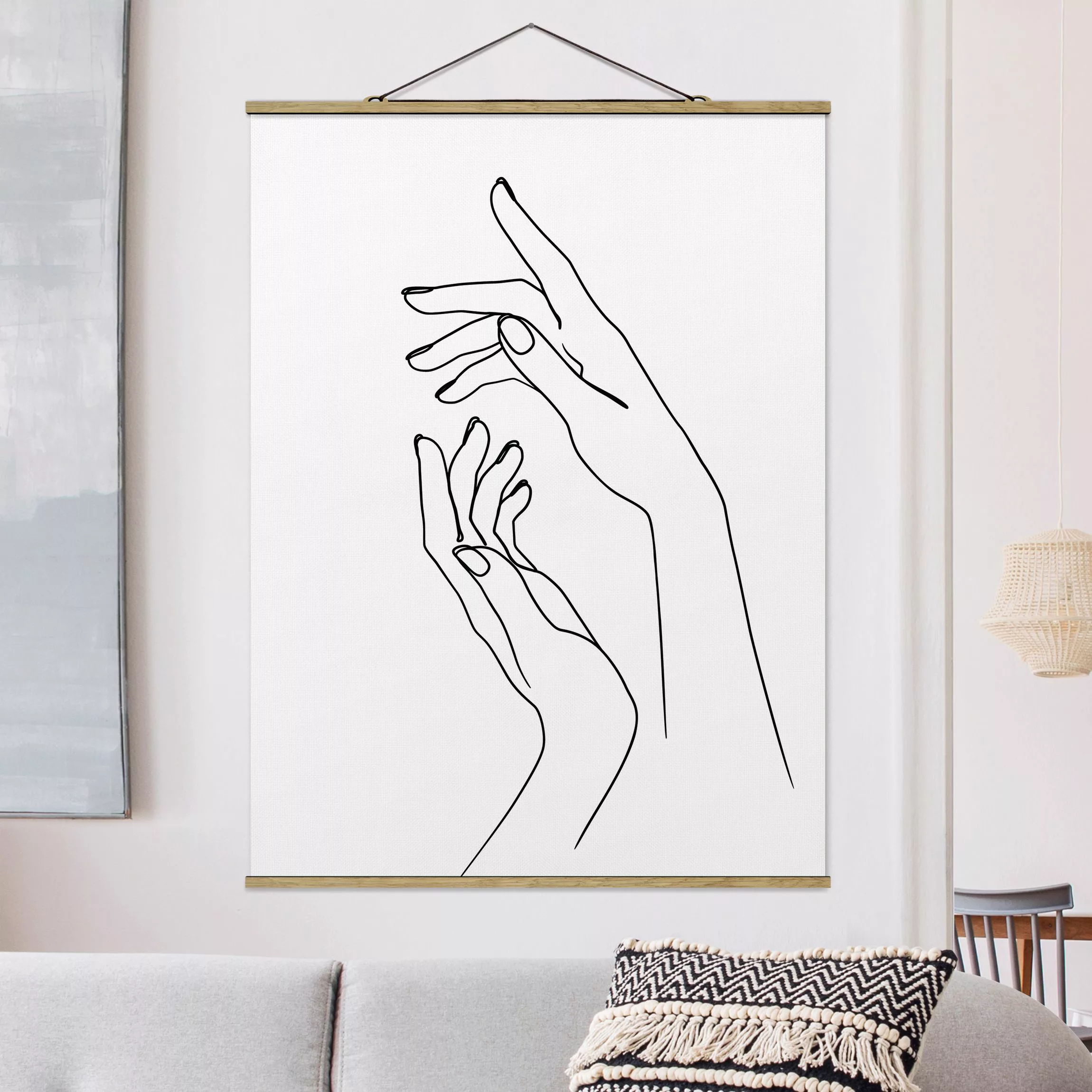 Stoffbild Abstrakt mit Posterleisten - Hochformat Line Art Hände günstig online kaufen