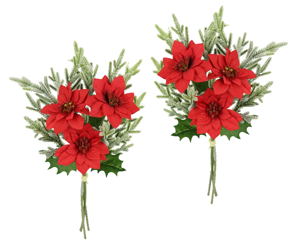 I.GE.A. Kunstblumenstrauß »Strauß Poinsettia/Tannenzweige«, 2er Set Weihnac günstig online kaufen