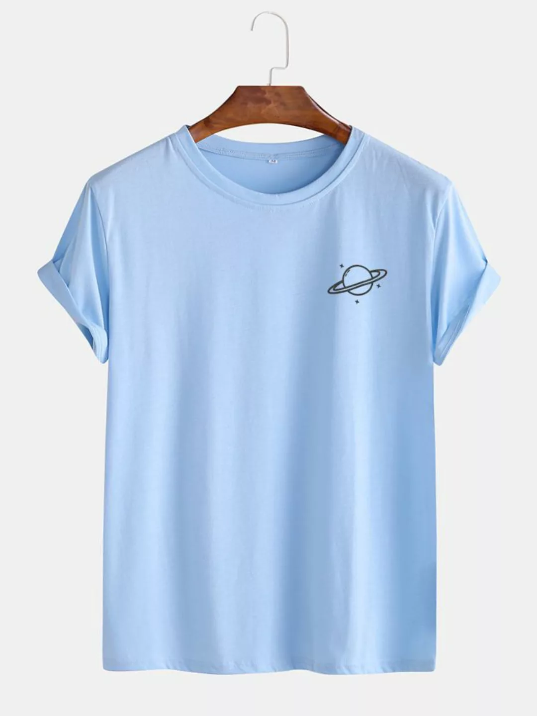 Herren Cotton Planet Print Rundhalsausschnitt Lässige Kurzarm-T-Shirts günstig online kaufen