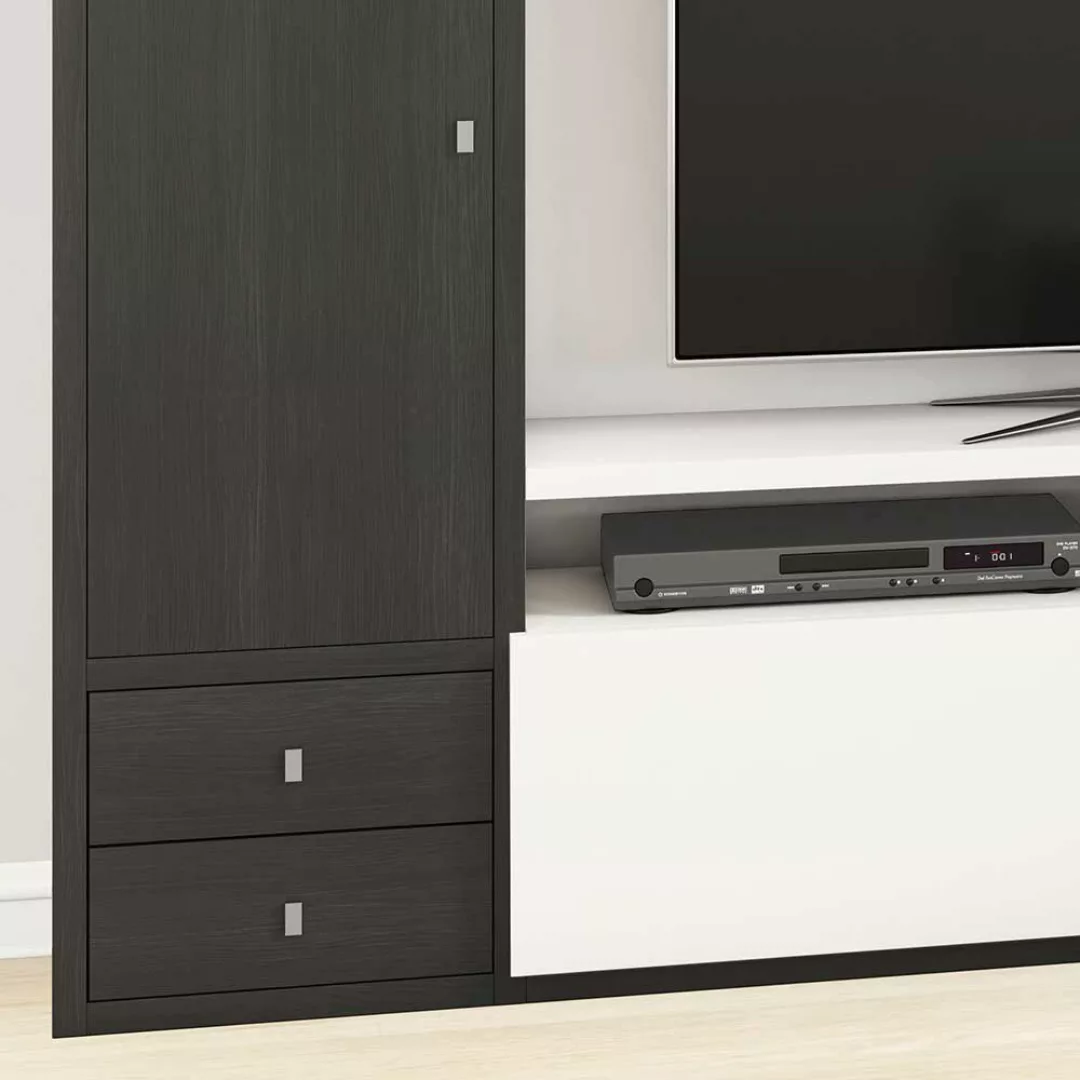 TV Wand in Eiche Schwarz Braun und Weiß 221 cm hoch günstig online kaufen