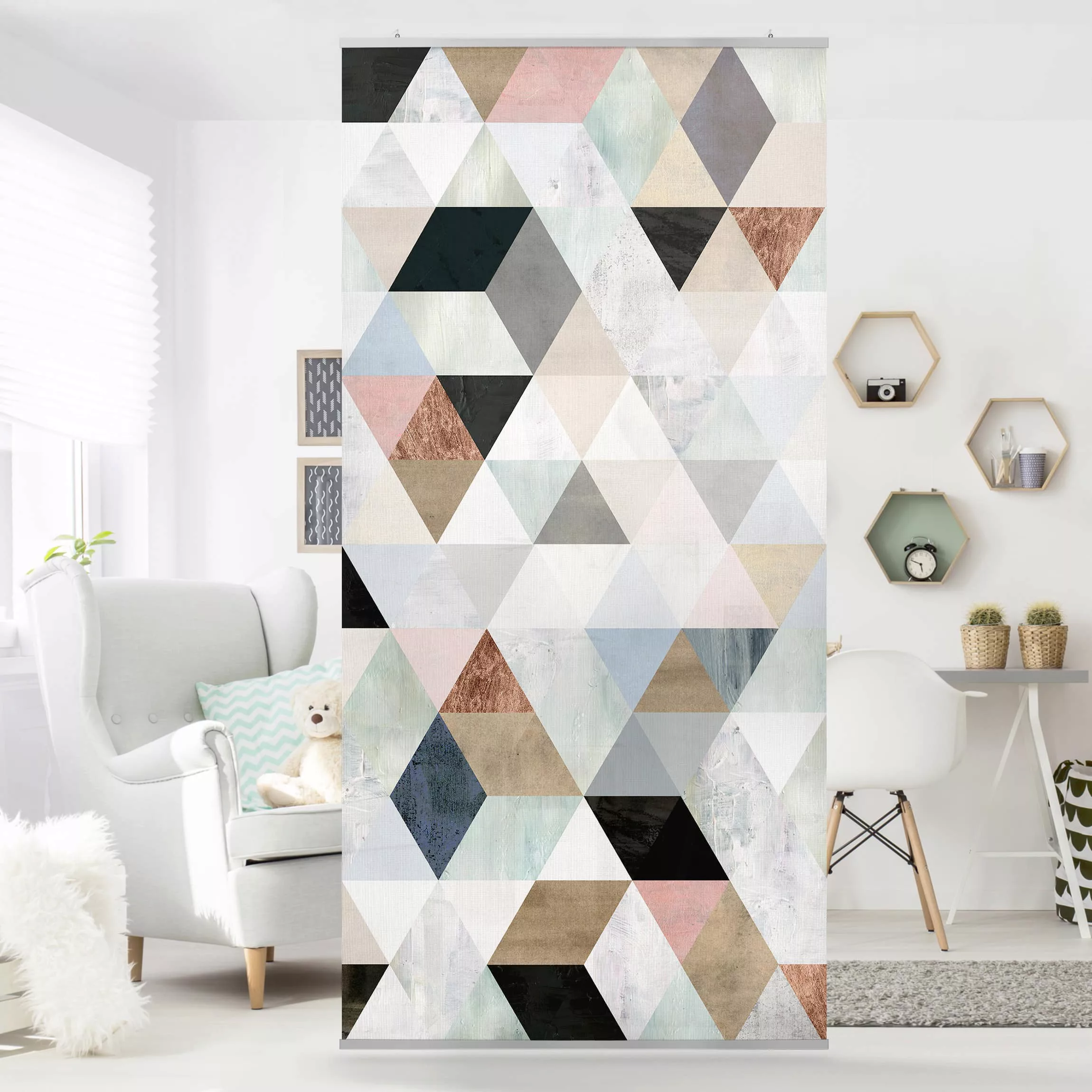 Raumteiler Muster & Textur Aquarell-Mosaik mit Dreiecken I günstig online kaufen