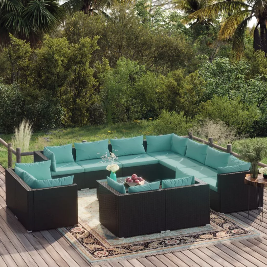 Vidaxl 12-tlg. Garten-lounge-set Mit Kissen Schwarz Poly Rattan günstig online kaufen