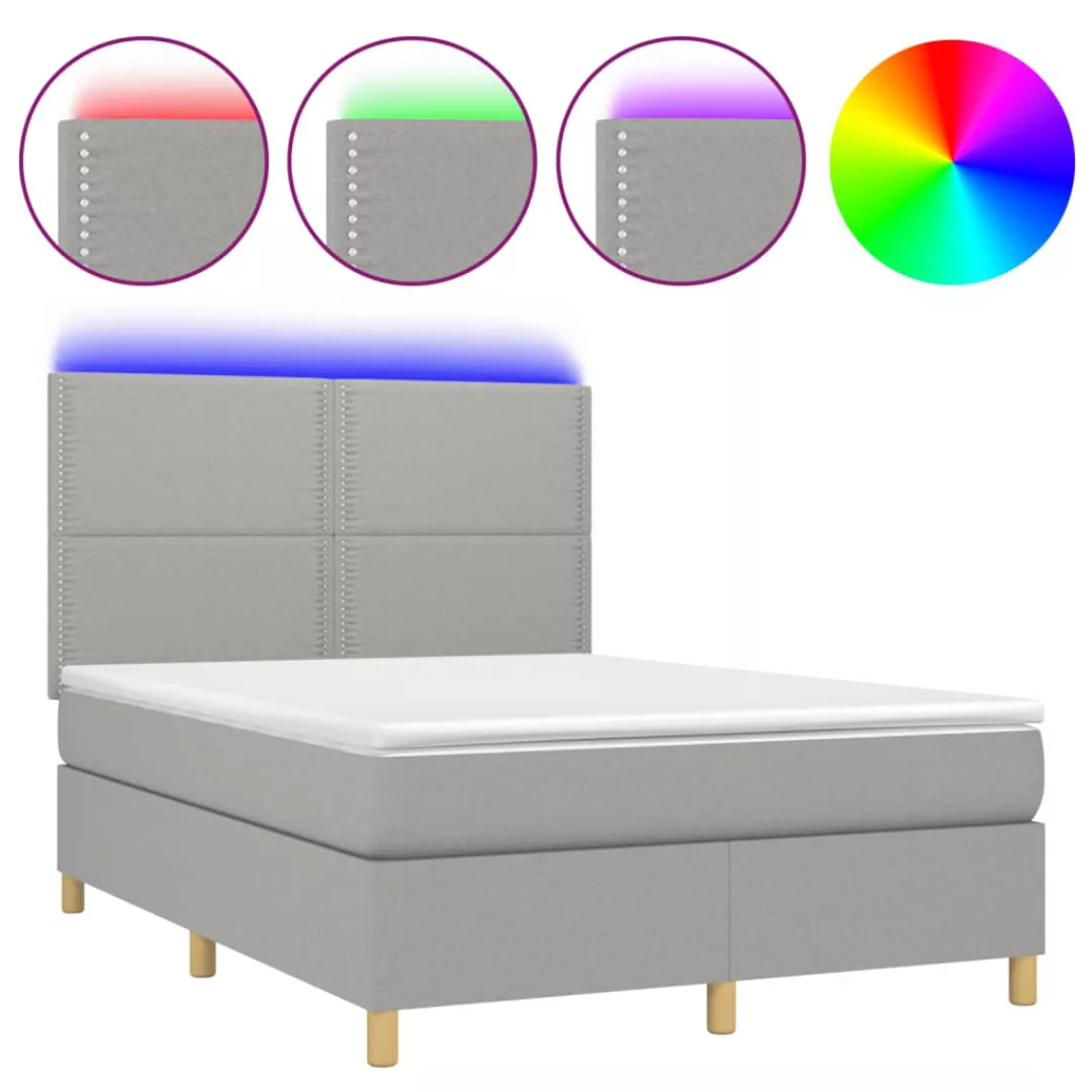 Vidaxl Boxspringbett Mit Matratze & Led Hellgrau 140x200 Cm Stoff günstig online kaufen