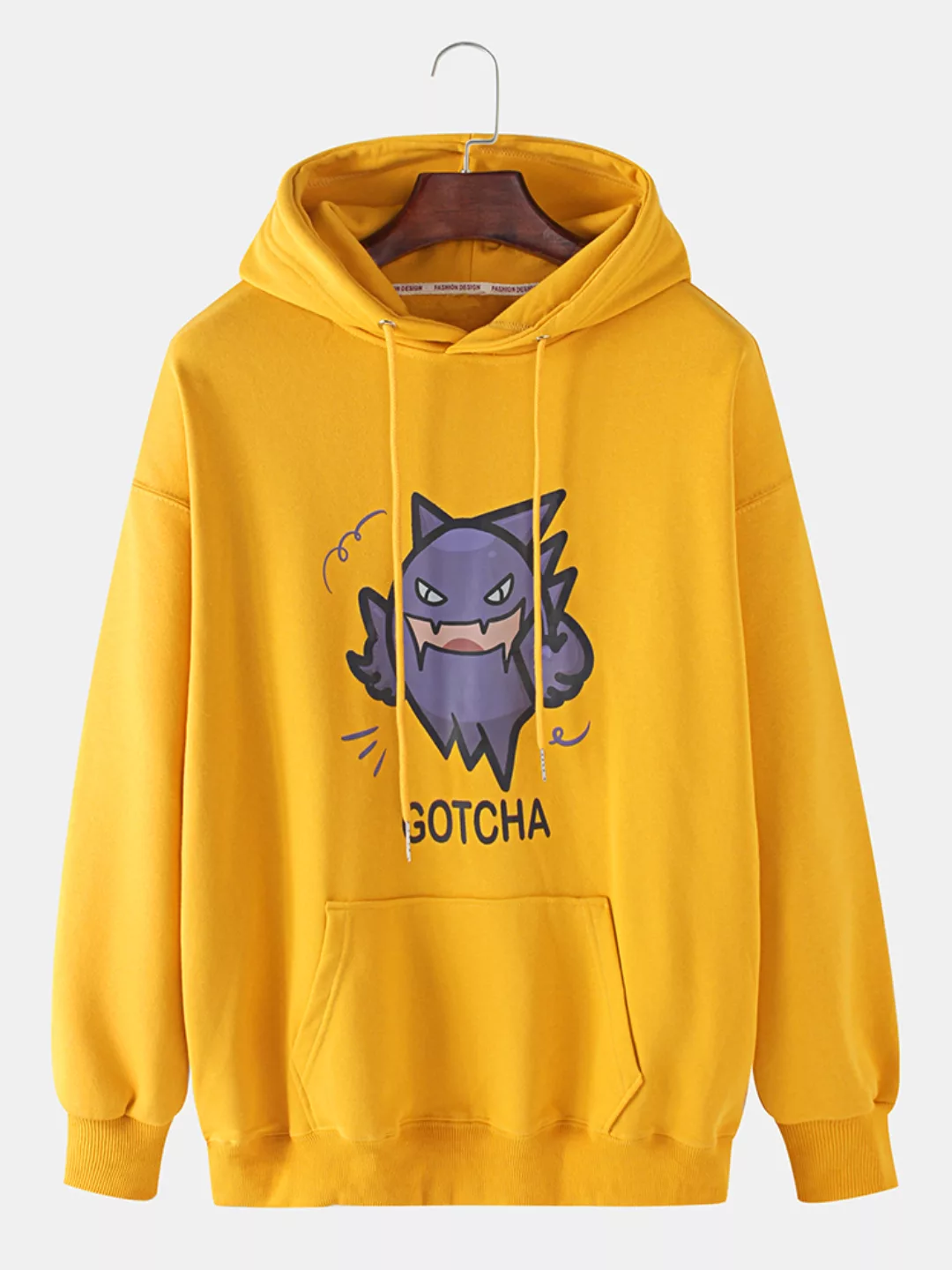 Herren Cartoon Monster Letter Print Lose Känguru Tasche Kordelzug Hoodies günstig online kaufen