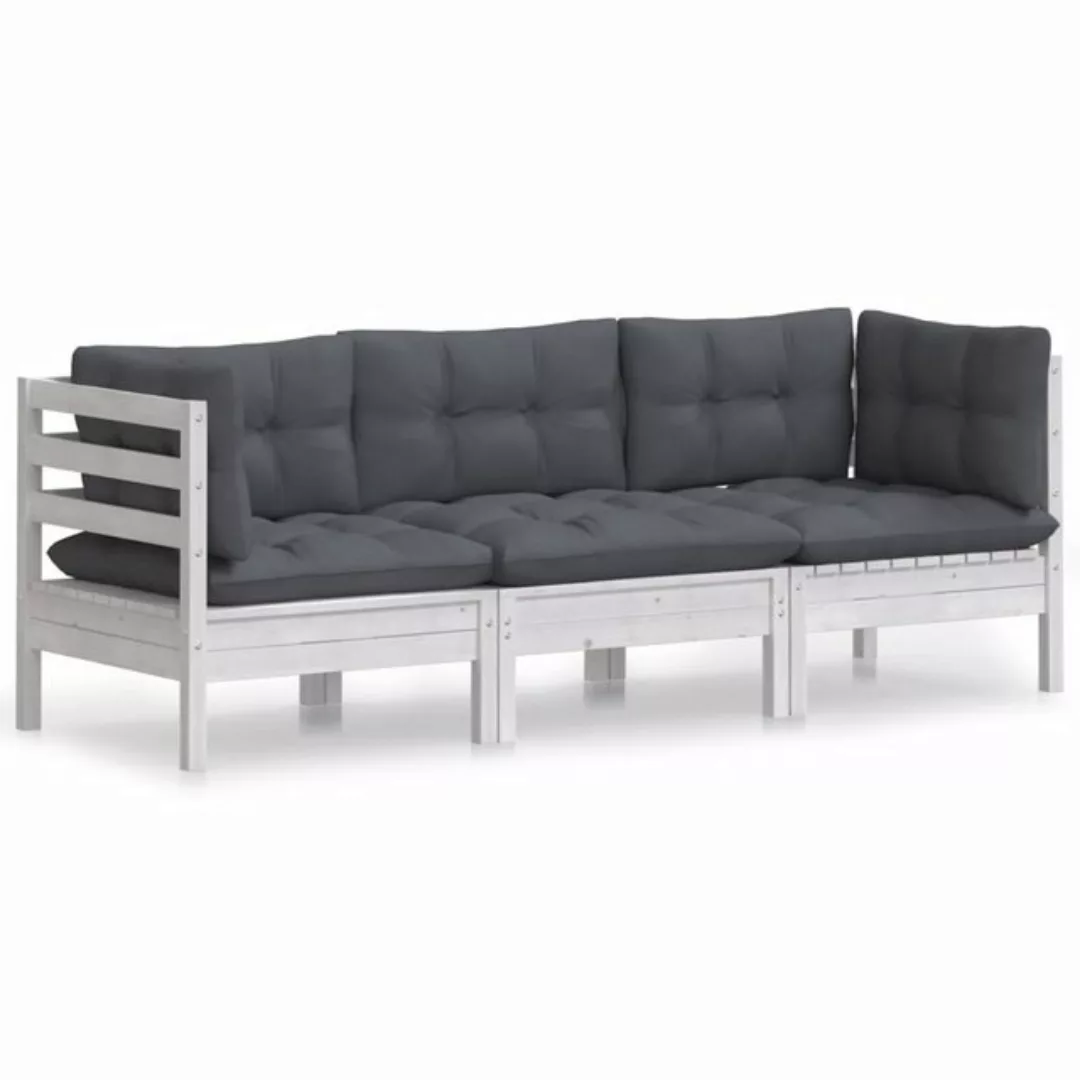 vidaXL Sofa, 3-Sitzer-Gartensofa mit Anthrazit Kissen Massivholz Kiefer günstig online kaufen