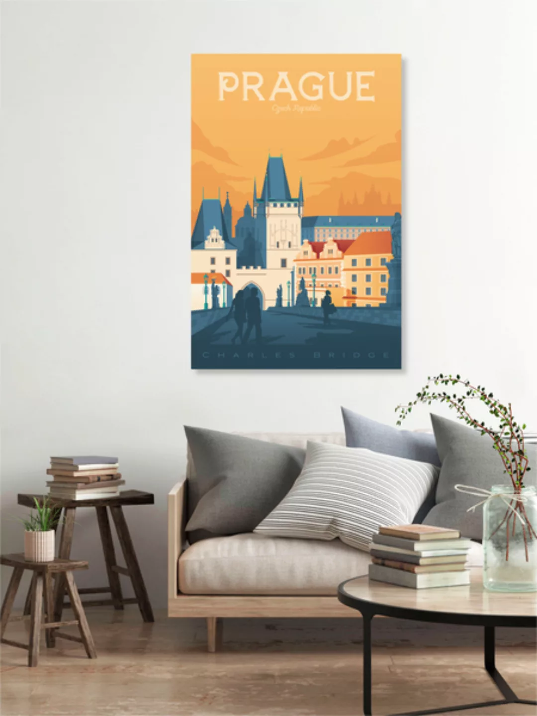 Poster / Leinwandbild - Prag Vintage Travel Wandbild günstig online kaufen
