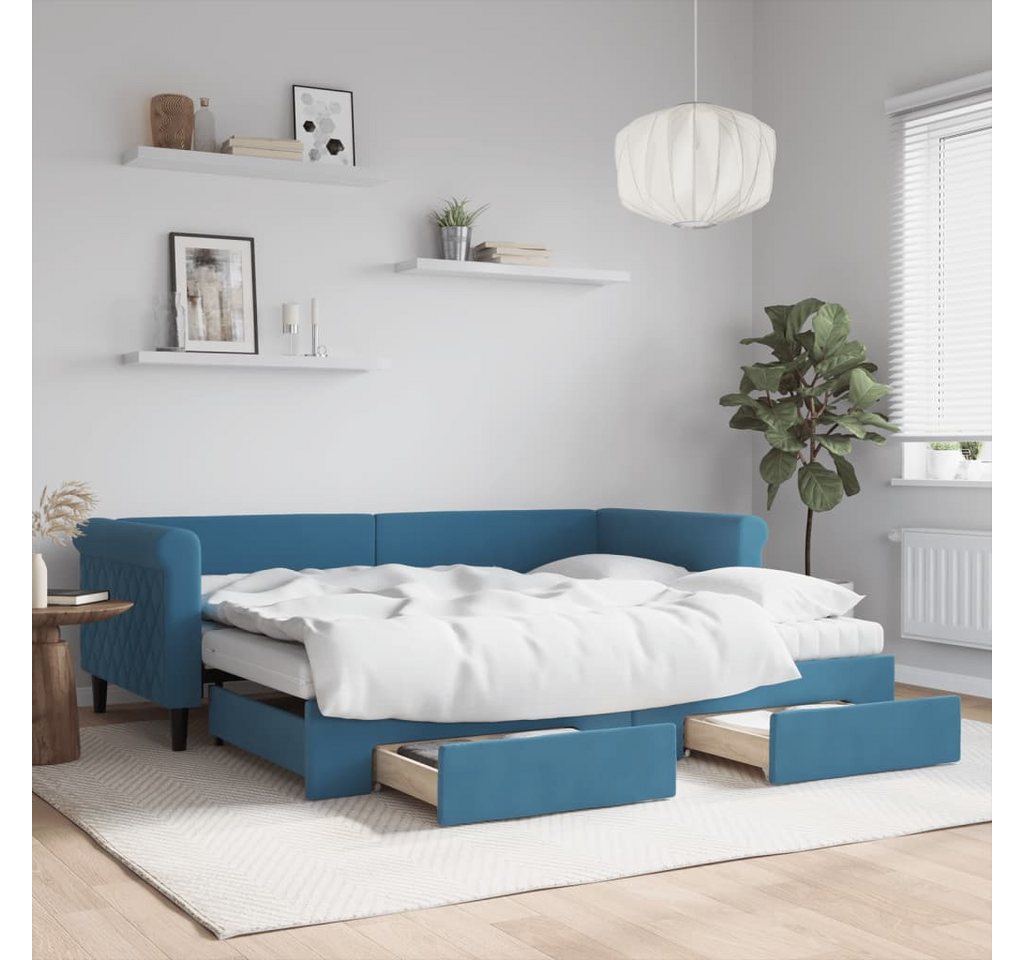 vidaXL Gästebett Gästebett Tagesbett mit Rollbett und Schubladen Blau 90x20 günstig online kaufen