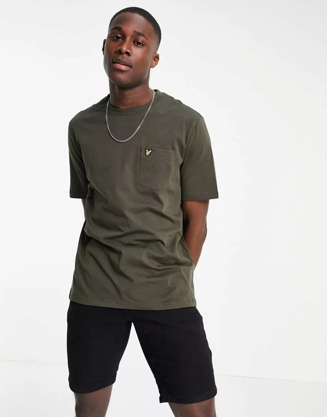 Lyle & Scott – Lockeres T-Shirt mit Tasche-Grün günstig online kaufen