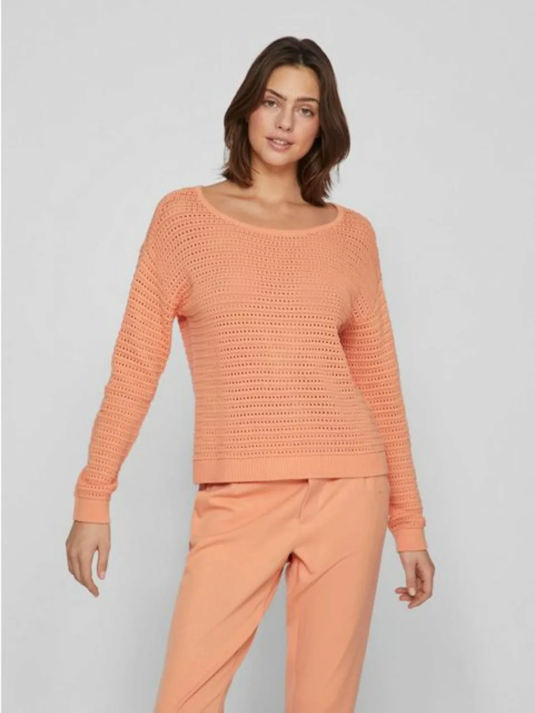 Vila Strickpullover Legerer Strickpullover Transparent Feinstrick Sweater V günstig online kaufen