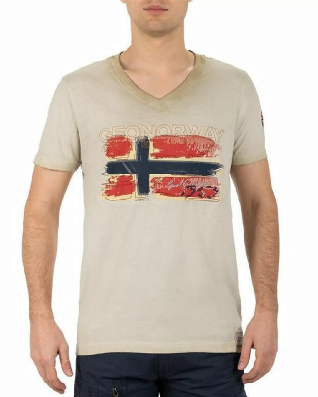 Geo Norway T-Shirt Casual Kurzarm Shirt bajoasis Men Beige M im Used Look günstig online kaufen