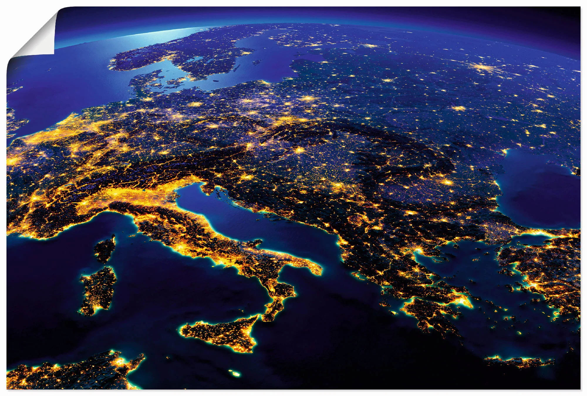 Artland Wandbild »Südliches Europa vom Weltraum«, Weltall & Kosmos, (1 St.) günstig online kaufen