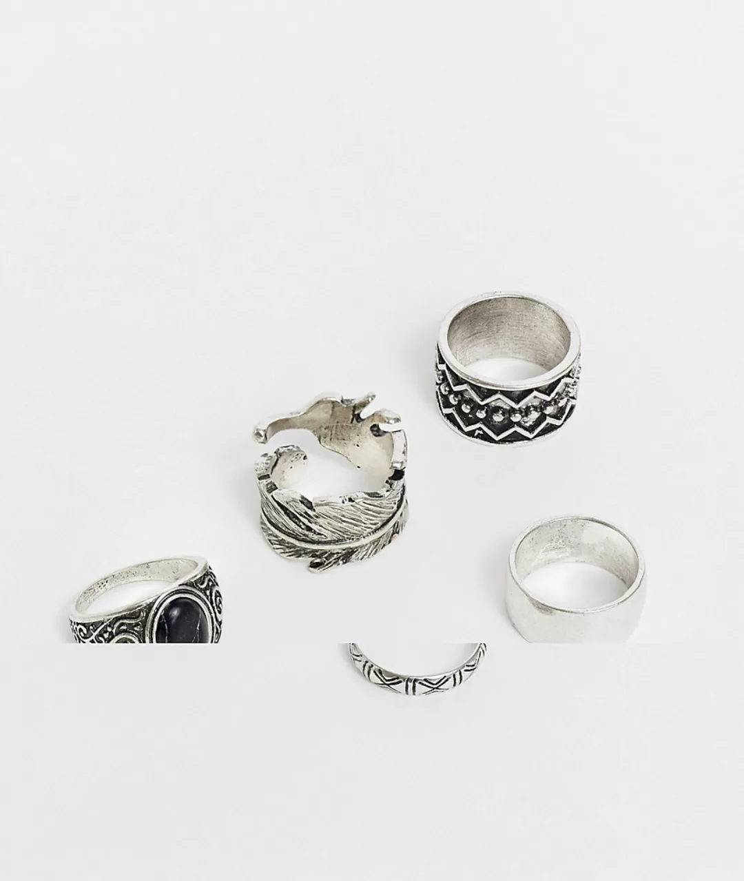 ASOS DESIGN – Ring-Set mit breitem Design in polierter Silberoptik im 5er-P günstig online kaufen