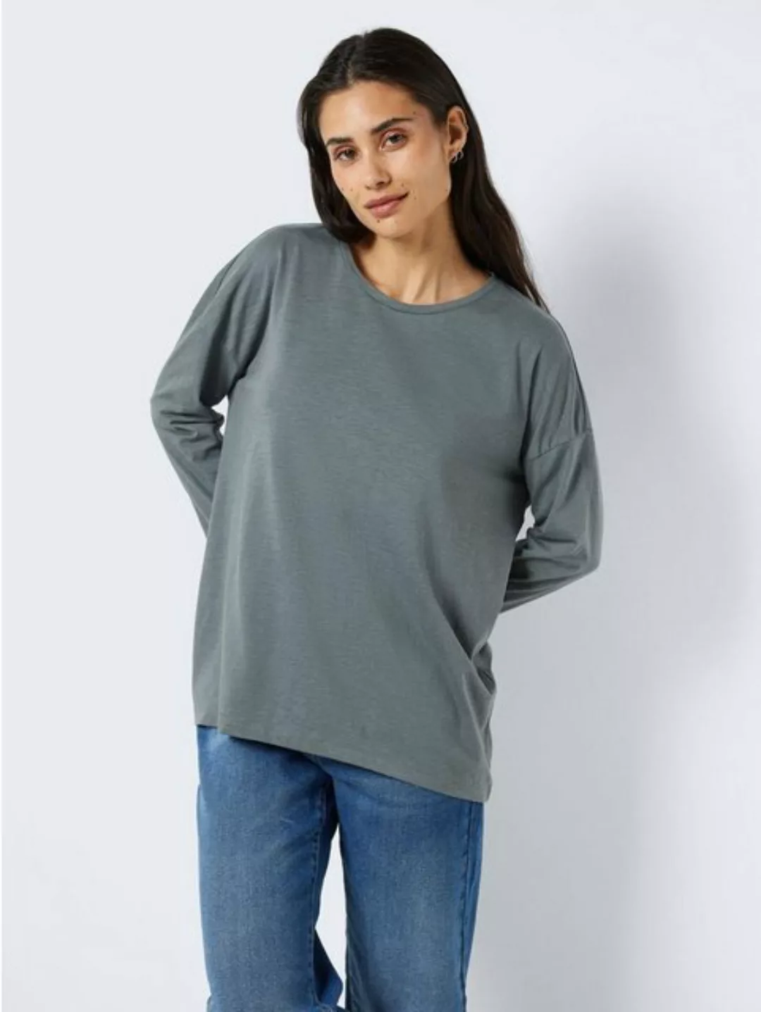 Noisy may Longpullover Lockeres Langarm Basic Shirt NMMATHILDE 5439 in Grau günstig online kaufen