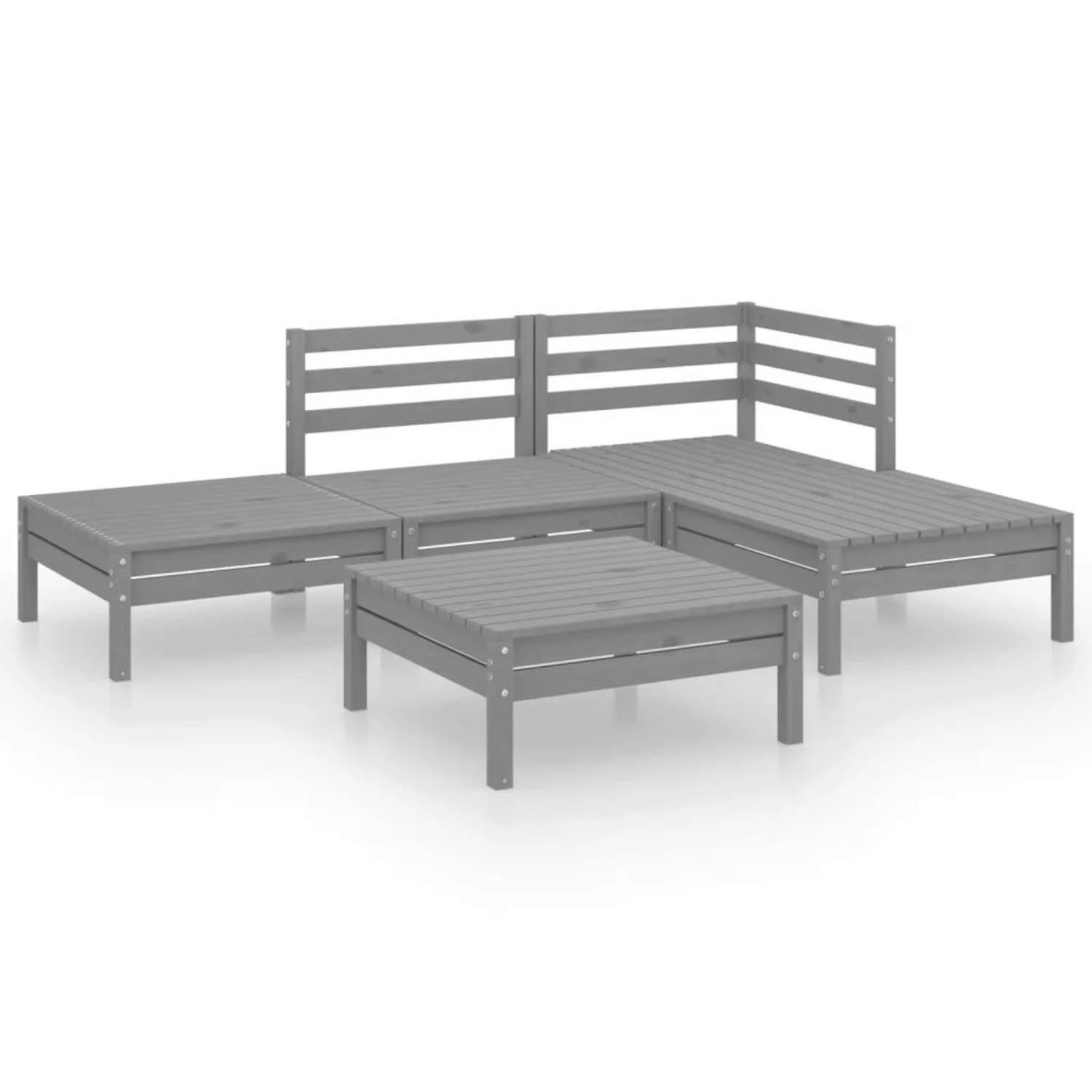 5-tlg. Garten-lounge-set Massivholz Kiefer Grau günstig online kaufen