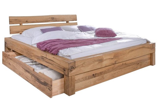 Massivmoebel24 Massivholzbett Balkenbett mit Bettkasten Wildeiche 180x200 b günstig online kaufen