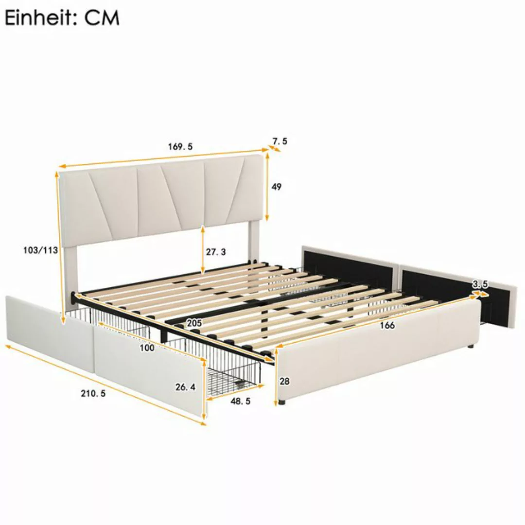 TavilaEcon Polsterbett Doppelbett Jugendbett Plattform Bett mit vier Schubl günstig online kaufen