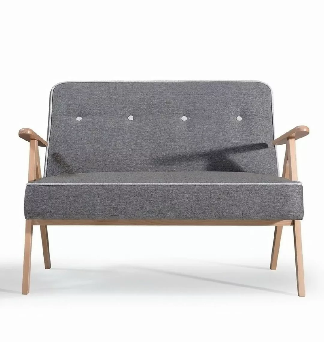 Beautysofa Sofa ADEL, Polstersofa mit Holzarmlehnen, Sofa mit Wellenfedern günstig online kaufen