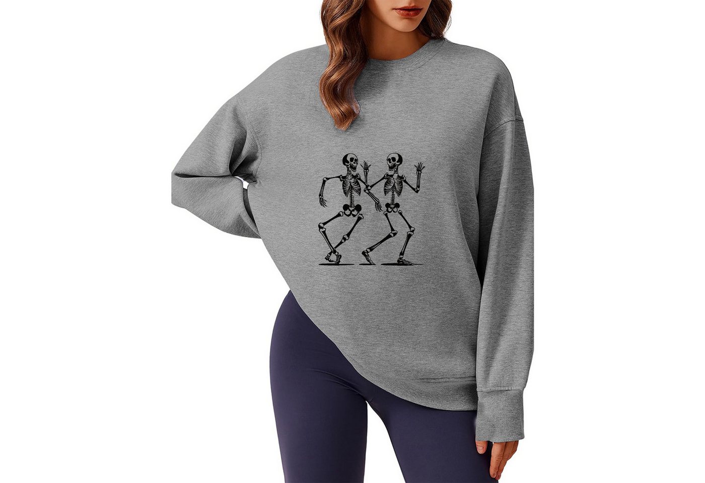 PYL Rundhalspullover Damen Halloween Sweatshirt Fleecepullover mit Schädel günstig online kaufen