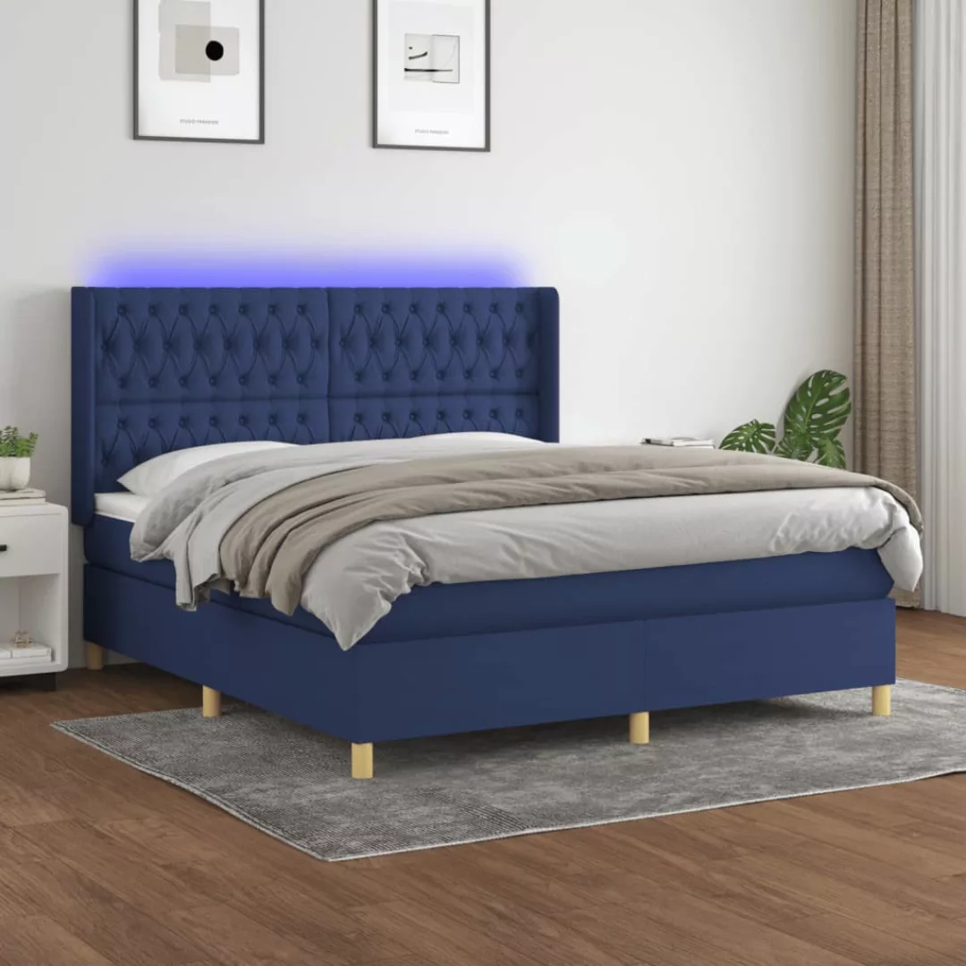 Vidaxl Boxspringbett Mit Matratze & Led Blau 160x200 Cm Stoff günstig online kaufen