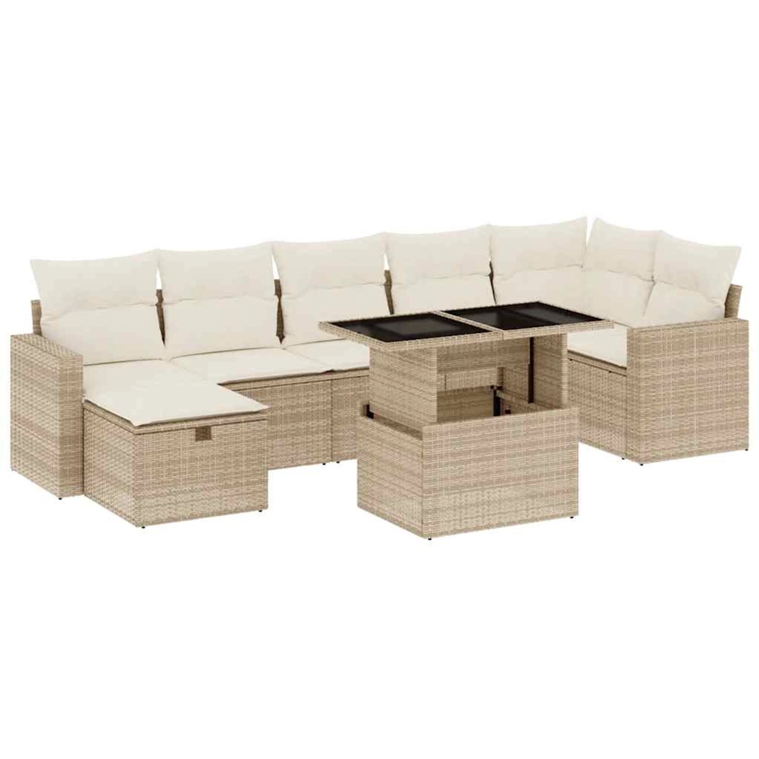 vidaXL 8-Tlg Garten-Sofagarnitur mit Kissen Beige Poly Rattan 3274828 günstig online kaufen