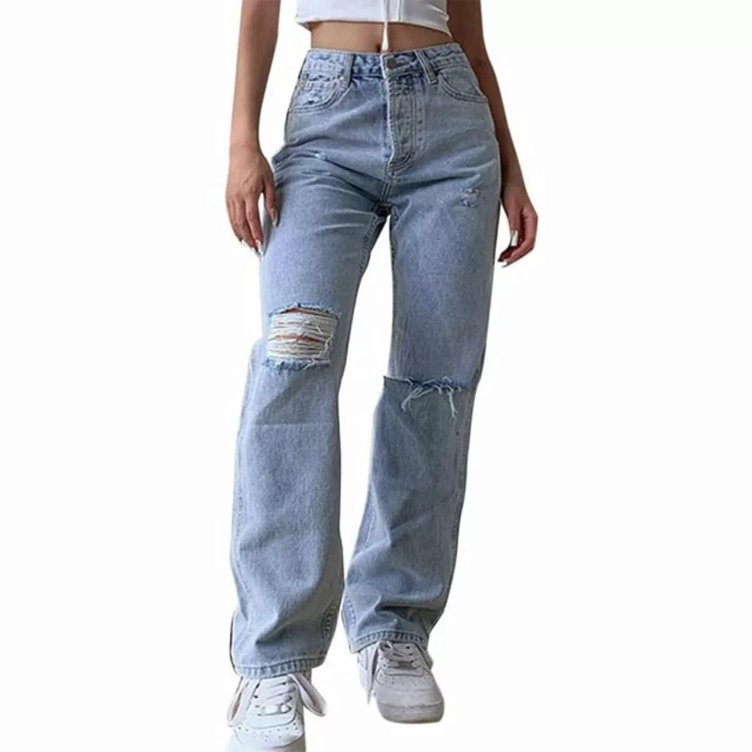 KIKI Loungepants Jeans Hose mit Hoher Taille Gerade Jeans Hose mit Weitem B günstig online kaufen