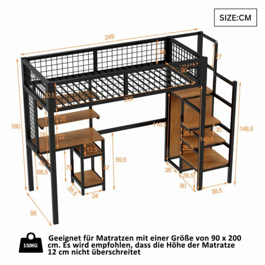 SeedWave Hochbett Hochbett mit Schreibtisch und Schrank, Metall-Stockbett 9 günstig online kaufen