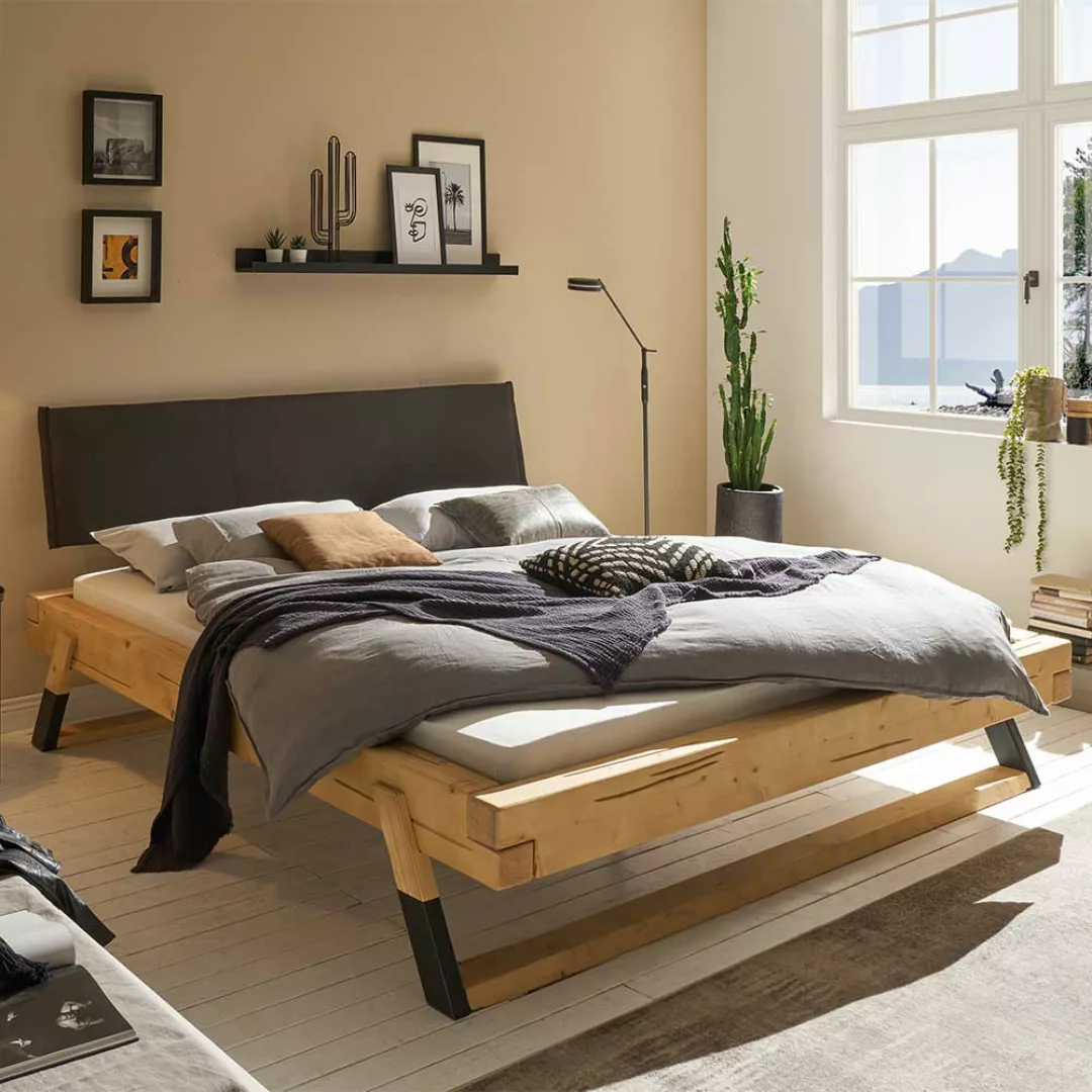 Doppelbett modern aus Massivholz Anthrazit und Fichte günstig online kaufen