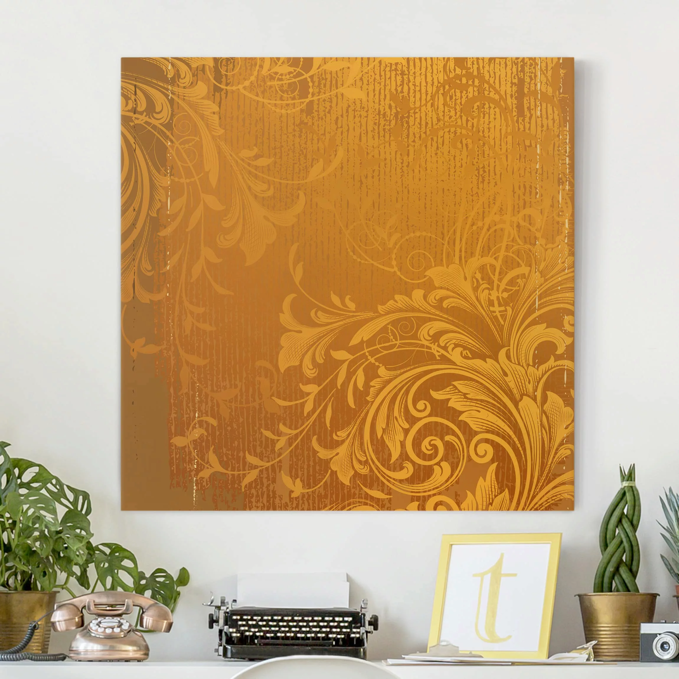 Leinwandbild Muster - Quadrat Goldene Flora günstig online kaufen