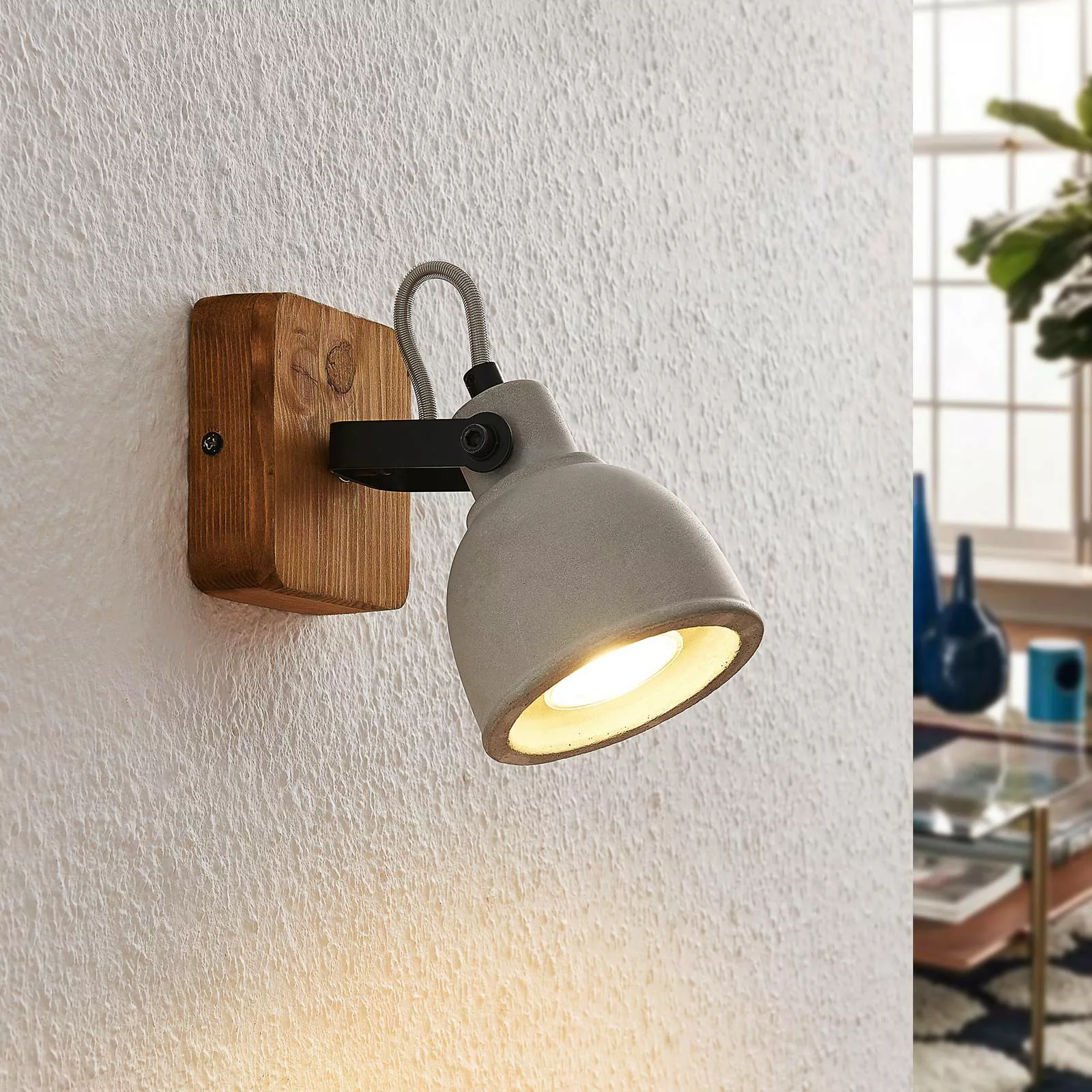 Lindby Mitis Spot aus Holz und Beton 2er-Set günstig online kaufen