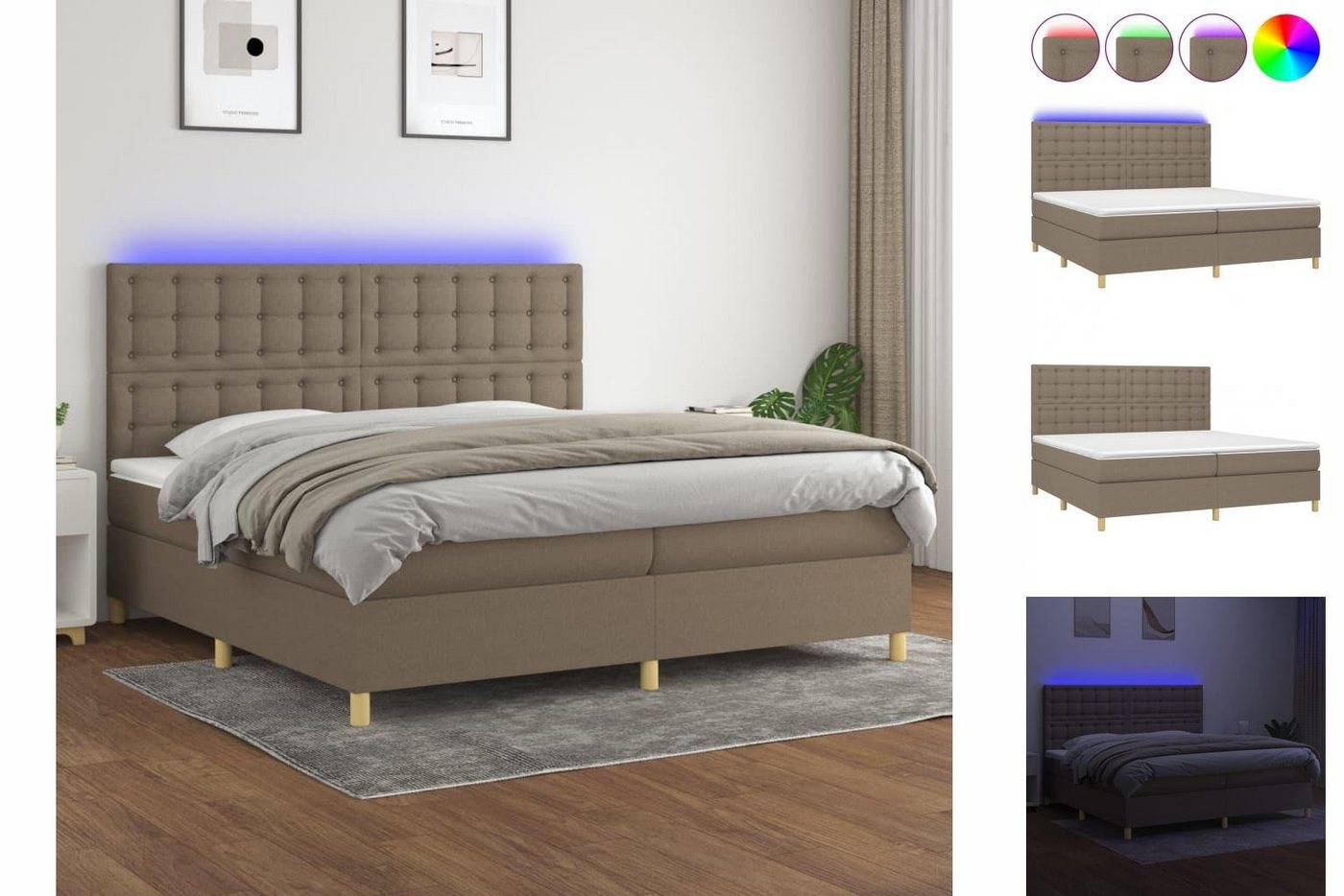 vidaXL Bettgestell Boxspringbett mit Matratze LED Taupe 200x200 cm Stoff Be günstig online kaufen