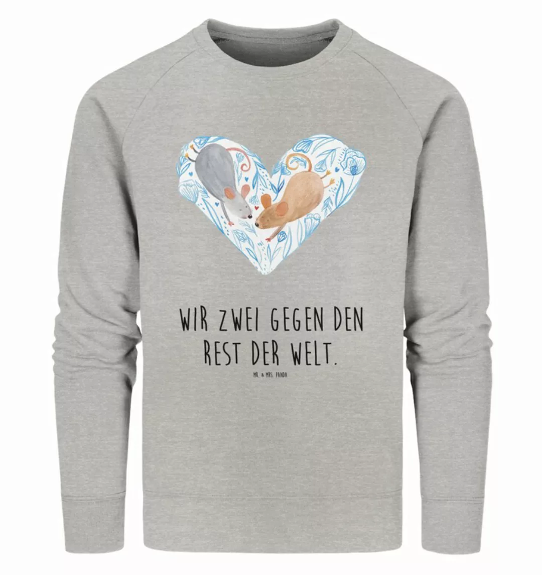 Mr. & Mrs. Panda Longpullover Größe S Mäuse Herz - Heather Grey - Geschenk, günstig online kaufen