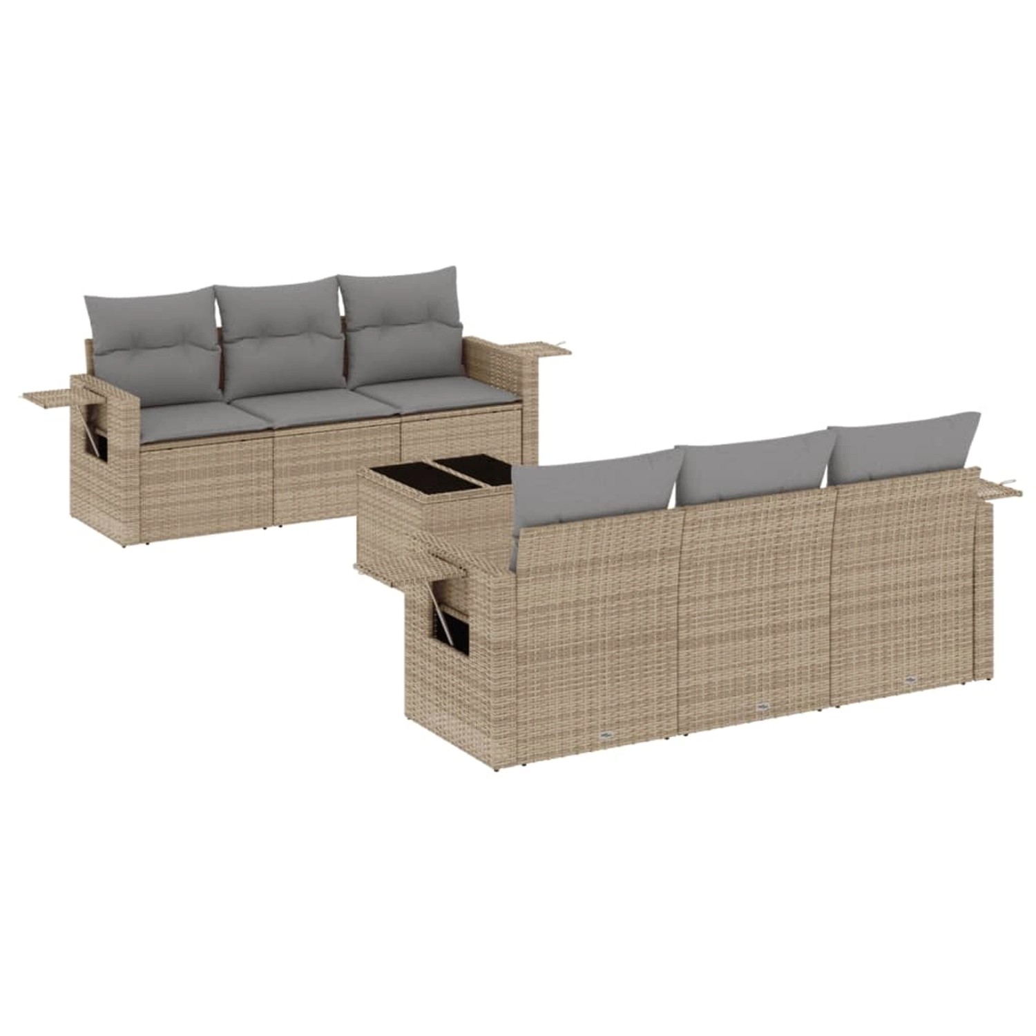vidaXL 7-Tlg Garten-Sofagarnitur mit Kissen Beige Poly Rattan 3252246 günstig online kaufen