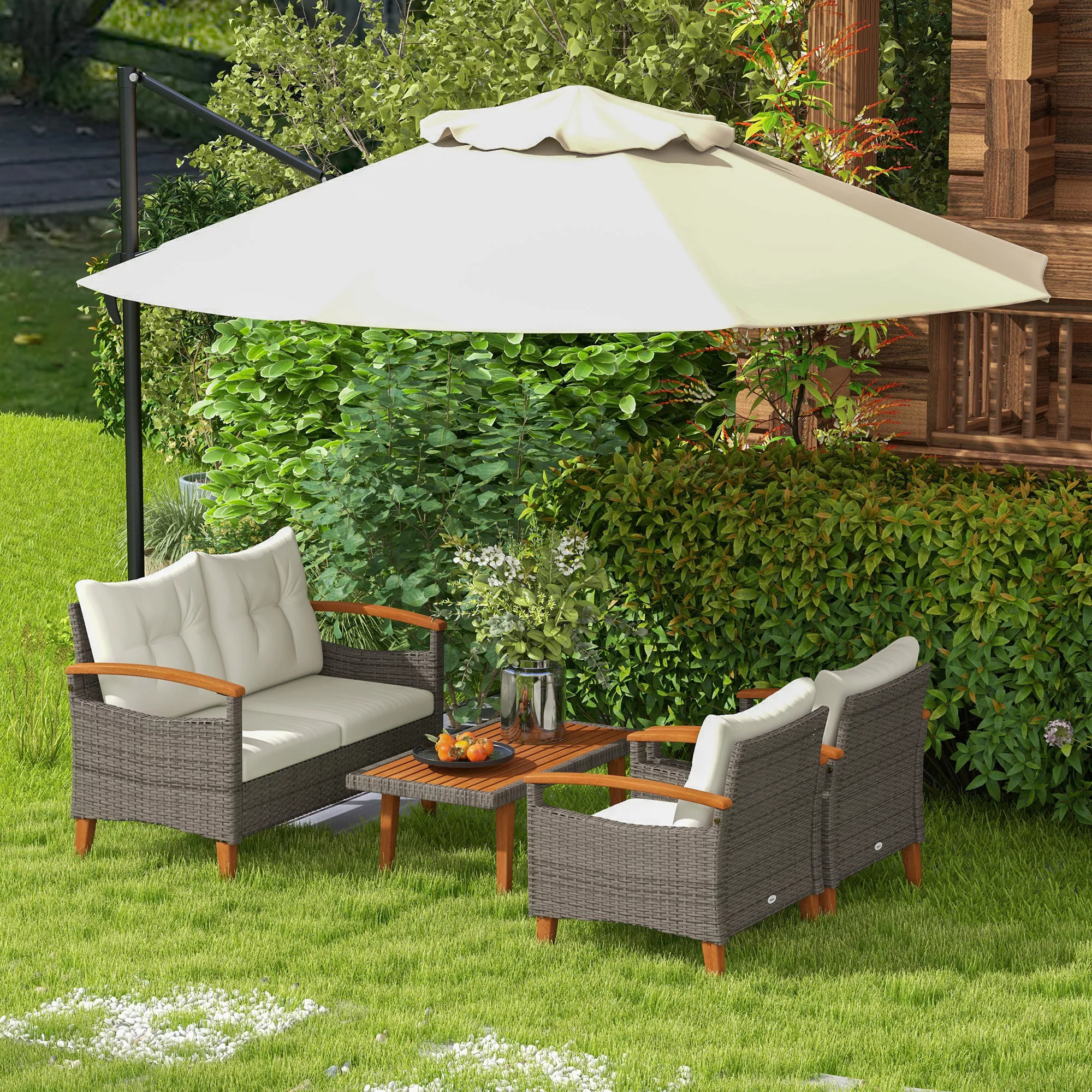 Outsunny Gartenmöbel-Set 4-teilig Gartenmöbel aus PE-Rattan 2-Sitzer-Sofa 2 günstig online kaufen