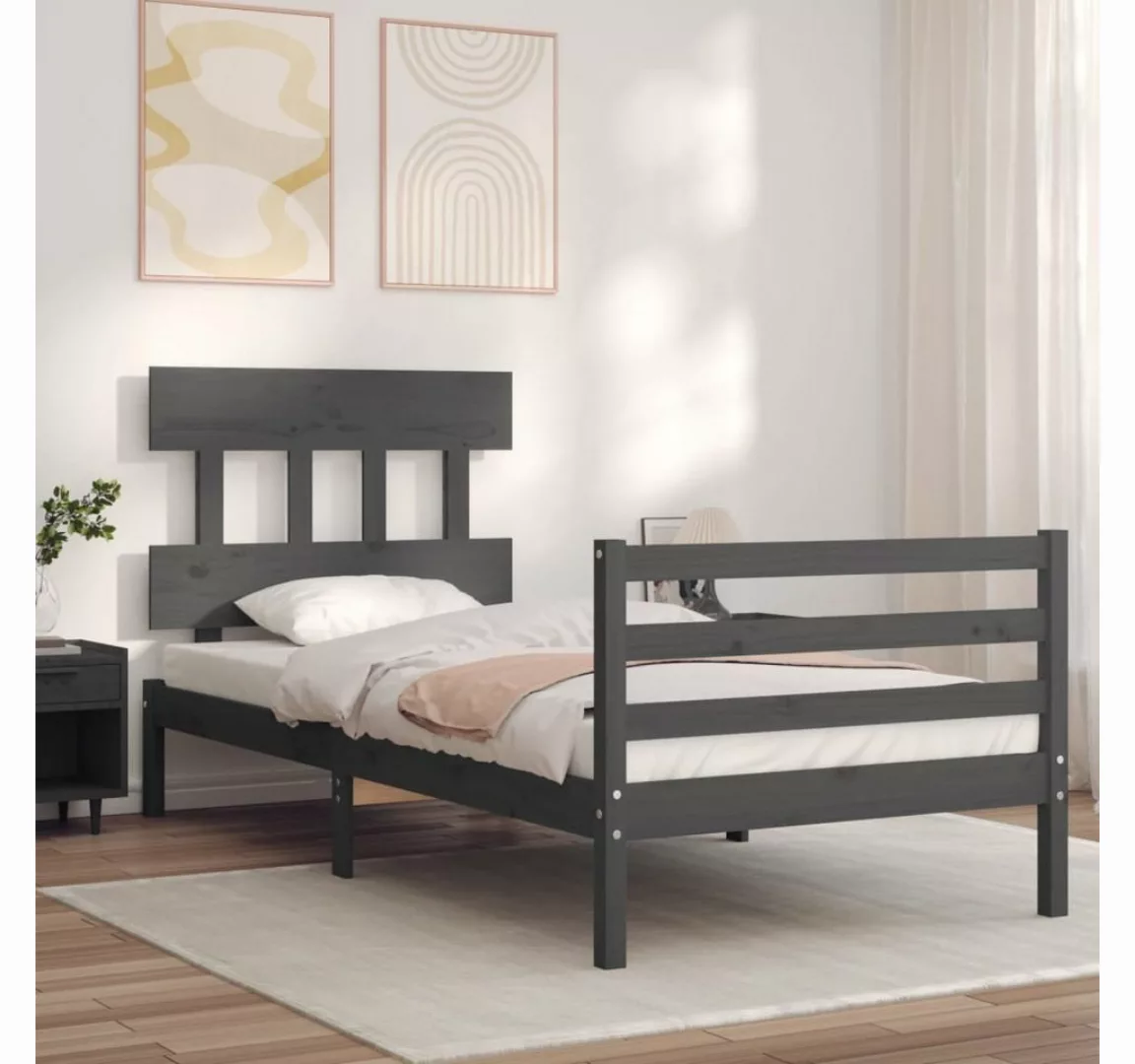 vidaXL Bett Massivholzbett mit Kopfteil Grau 90x200 cm günstig online kaufen