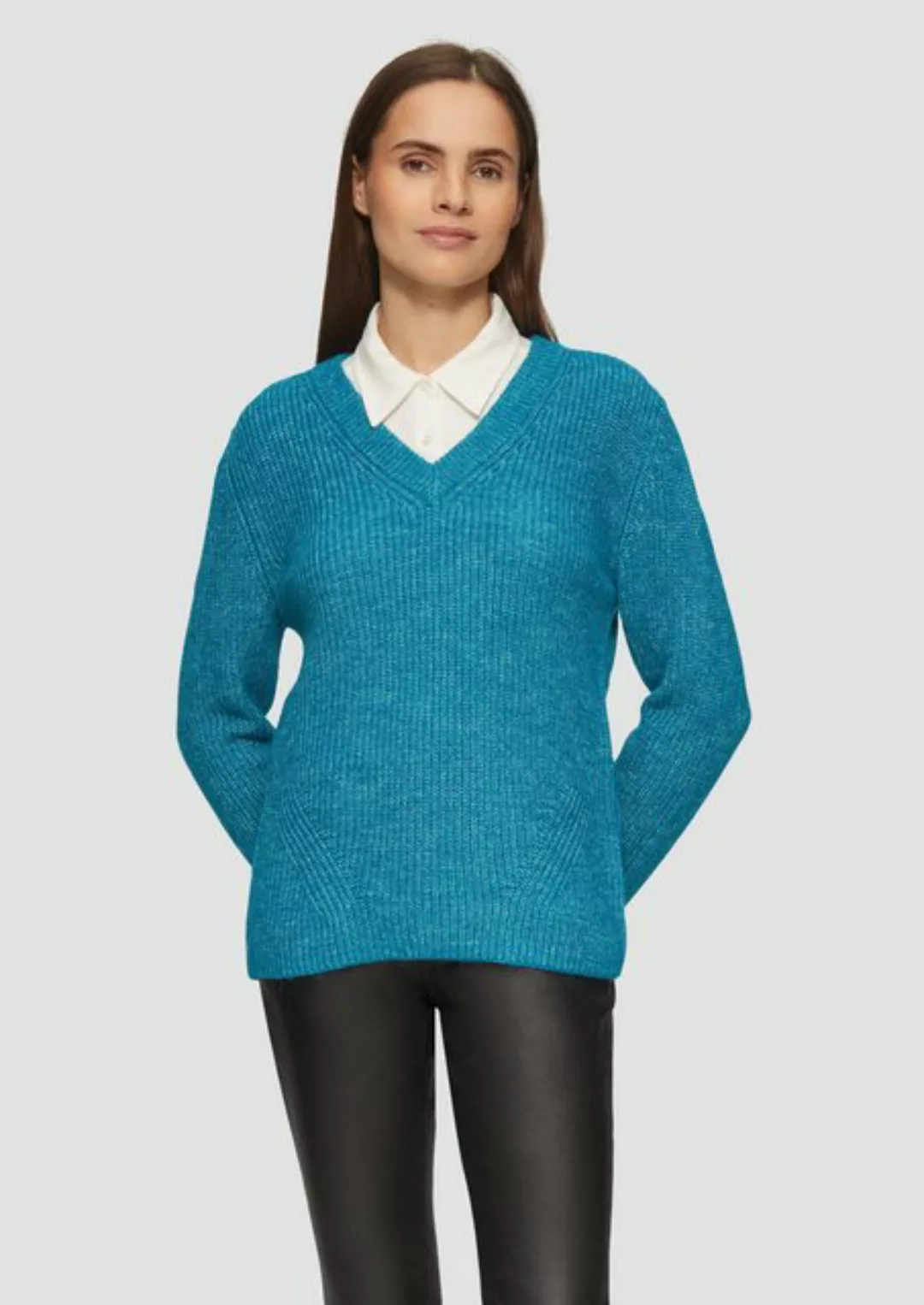 s.Oliver Strickpullover - Damen Strickpullover - V-Ausschnitt, Rippblende, günstig online kaufen