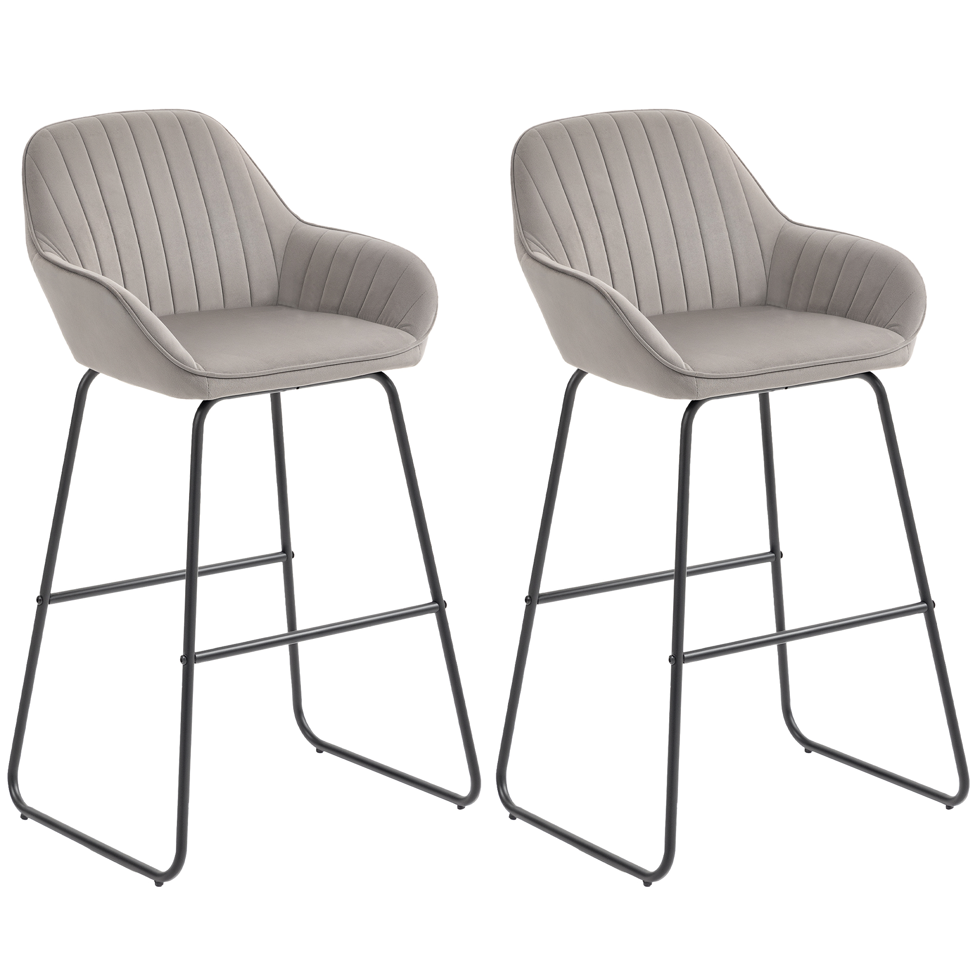HOMCOM Barhocker 2er Set, Gepolstert Barstuhl mit Fußstütze, Lehne, Samtopt günstig online kaufen