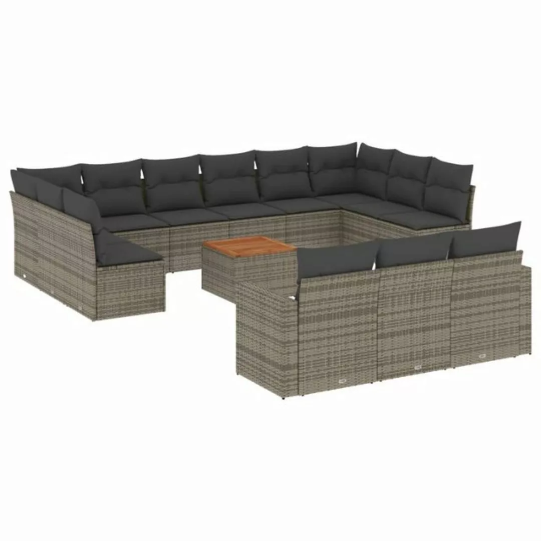 vidaXL Sofaelement 14-tlg. Garten-Sofagarnitur mit Kissen Grau Poly Rattan günstig online kaufen