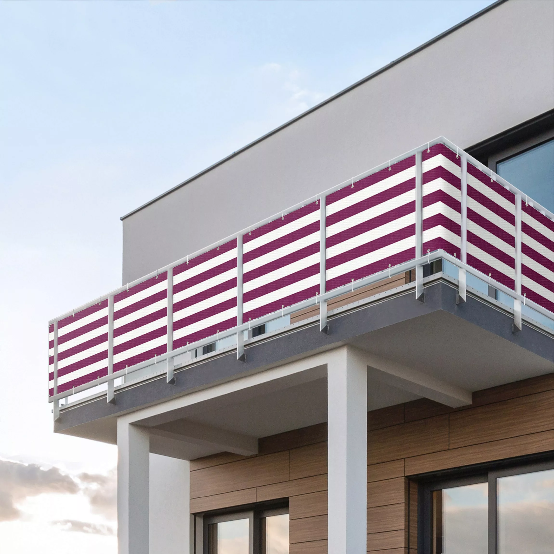 Balkon Sichtschutz Querstreifen in Fuchsia günstig online kaufen