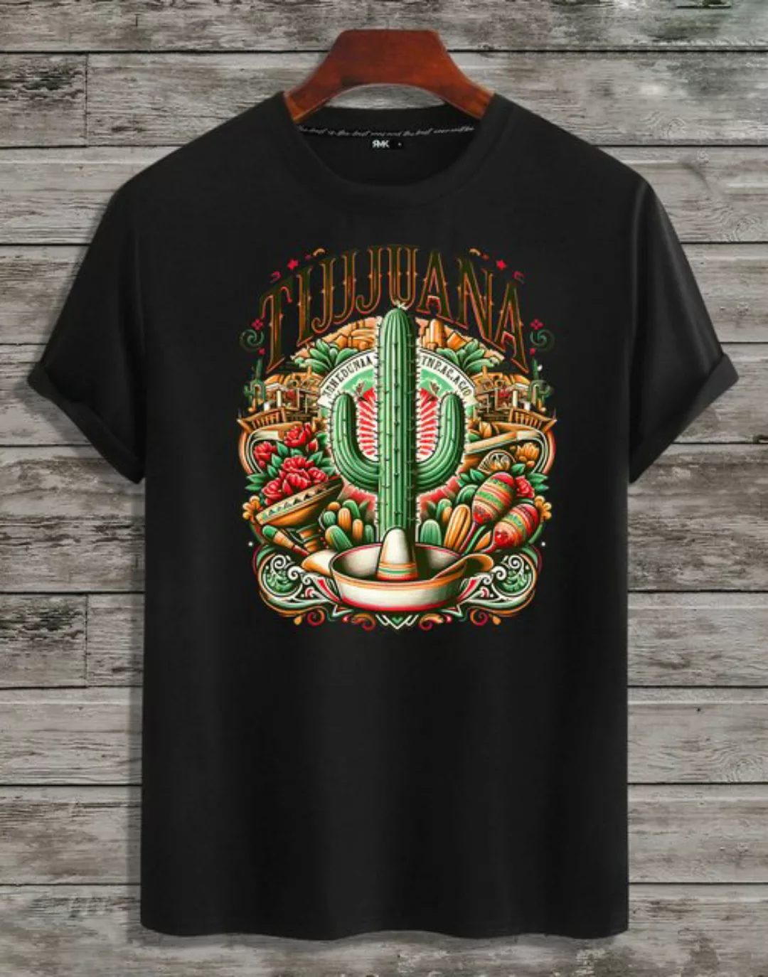 RMK T-Shirt Herren Shirt Basic Rundhals mit Mexico Tijuana Print günstig online kaufen