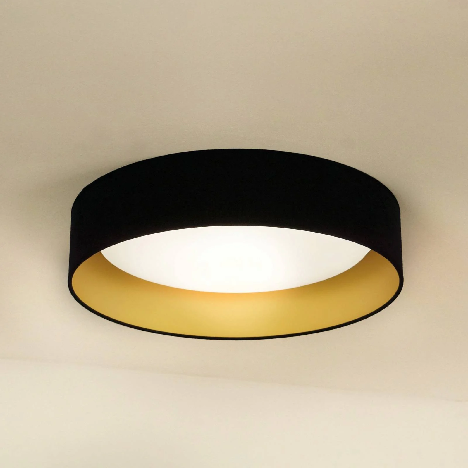 LED-Deckenleuchte Plafond, Samt, schwarz/gold, Ø 45 cm günstig online kaufen