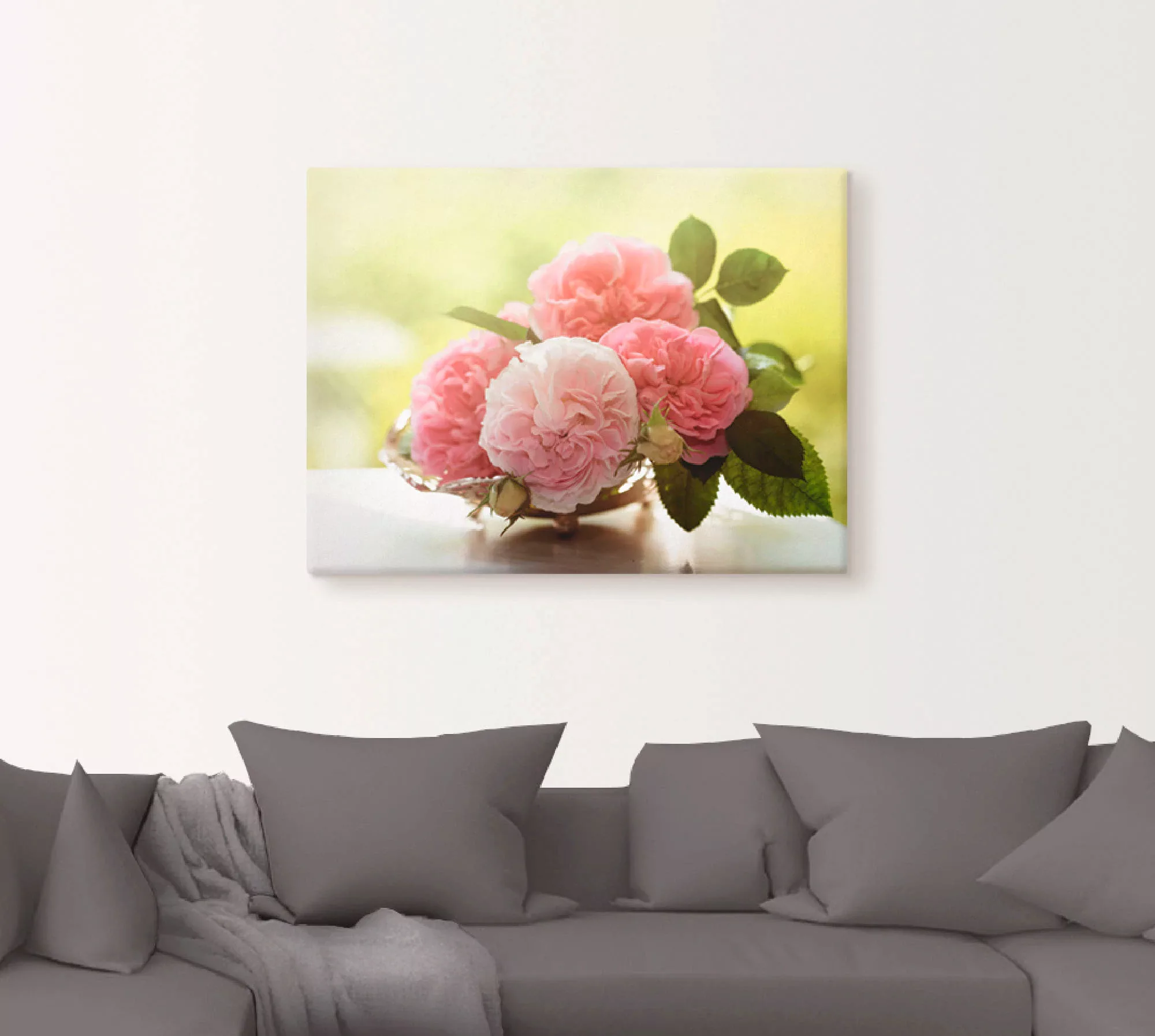 Artland Wandbild »Rosen in Silberschale Stillleben«, Blumen, (1 St.), als L günstig online kaufen