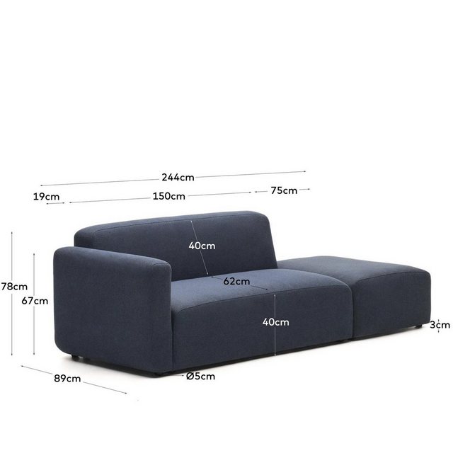 Natur24 Sofa 2-Sitzer-Sofa Neom 244 x 89 x 78 cm Blau Sitzgelegenheit Wohnz günstig online kaufen