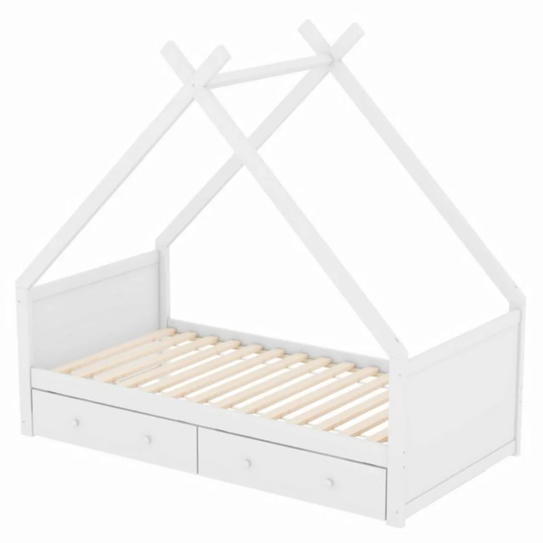 KoDise Kinderbett Hausbett 90x200cm Flachbett Einzelbett mit 2 Ablagefächer günstig online kaufen