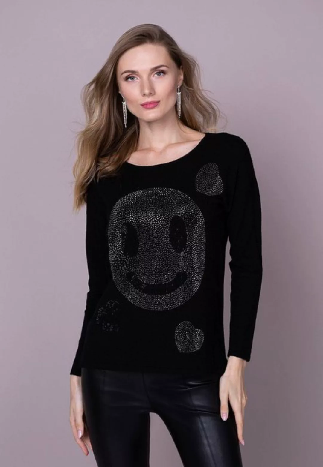 Passioni Strickpullover Pullover mit XXL-Smiley günstig online kaufen